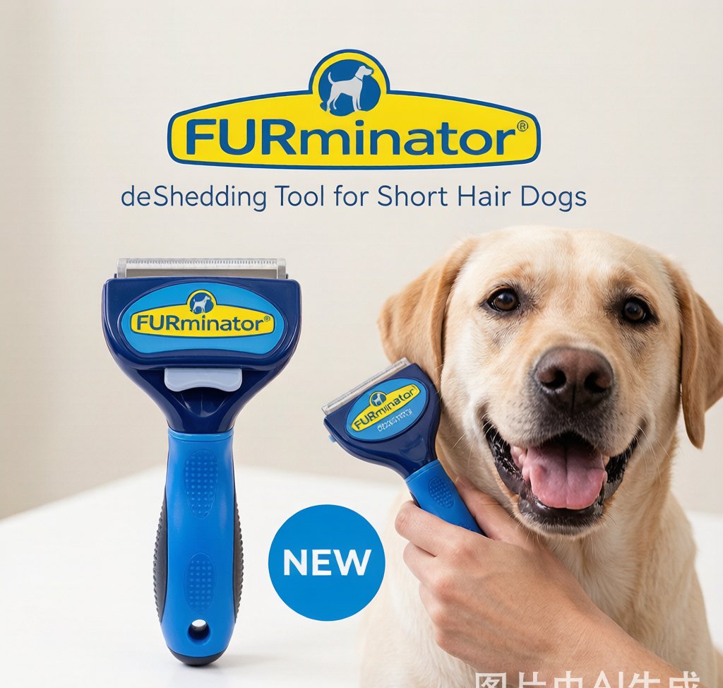 FURminator deShedding Tool for Short Hair Dogs — stainless steel edge with blue ergonomic handle